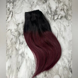 12 Inch Balayage  Black & Burgundy Red 100% Human hair Clip in Extensions